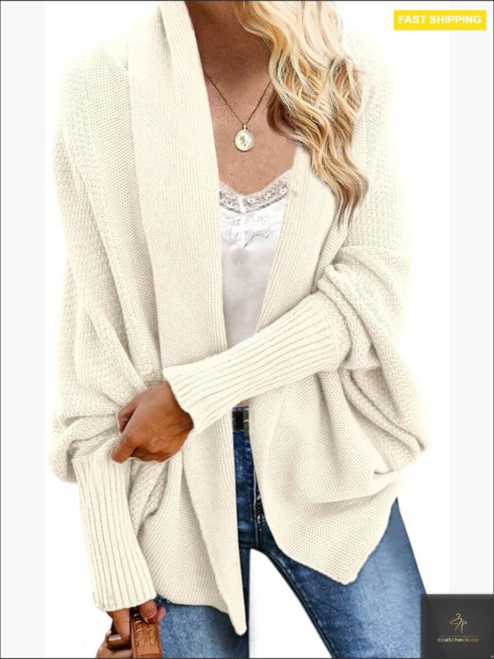 Oversized Batwing Cable Knit Slouchy Cardigan Sweater Chunky Cozy Wrap